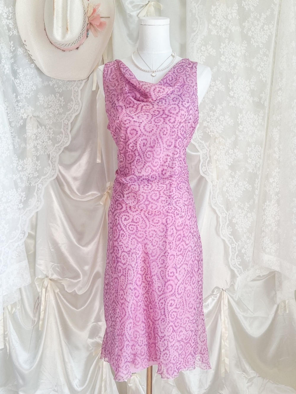 Hillard & Hanson Pink Sheer Swirl Print Midi Dress